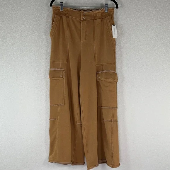 Daily Practice Anthropologie Women's Wide Leg Tan Utility Cargo Pants - Picture 4 of 16